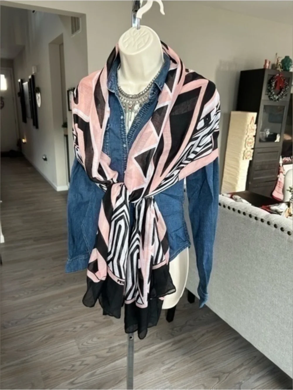 Printed Village lightweight scarf
